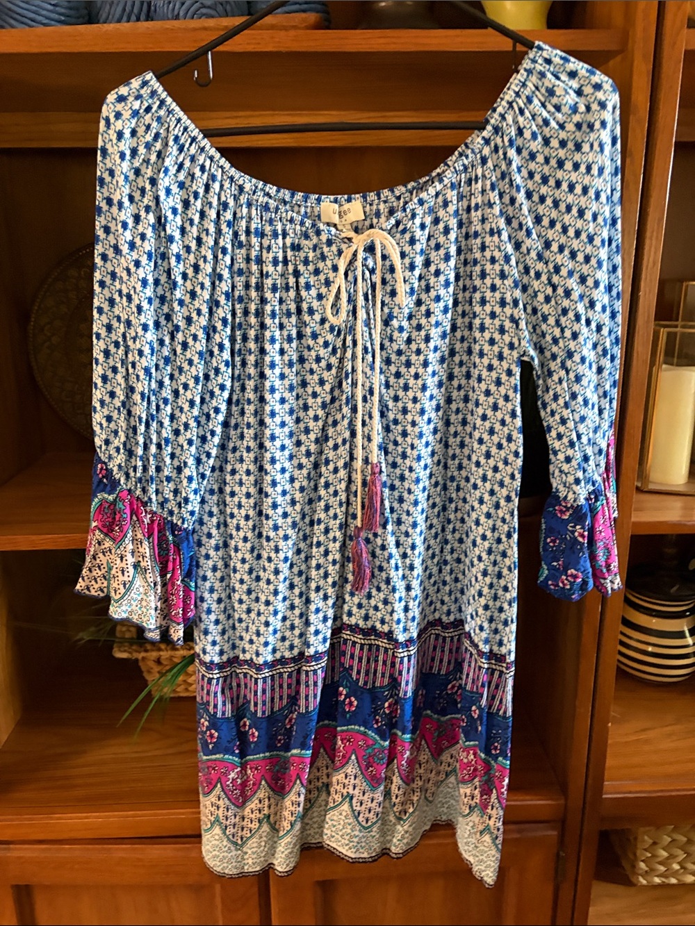 Umgee Blue and Pink Boho Peasant Dress